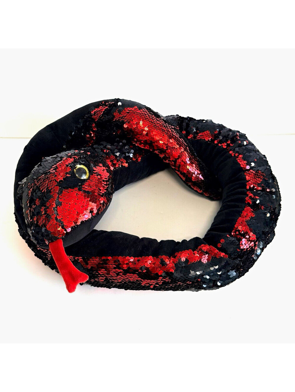 Fiesta 62” Reversible Sequin Snake Plush Red Black Large Stuffed Animal Toy